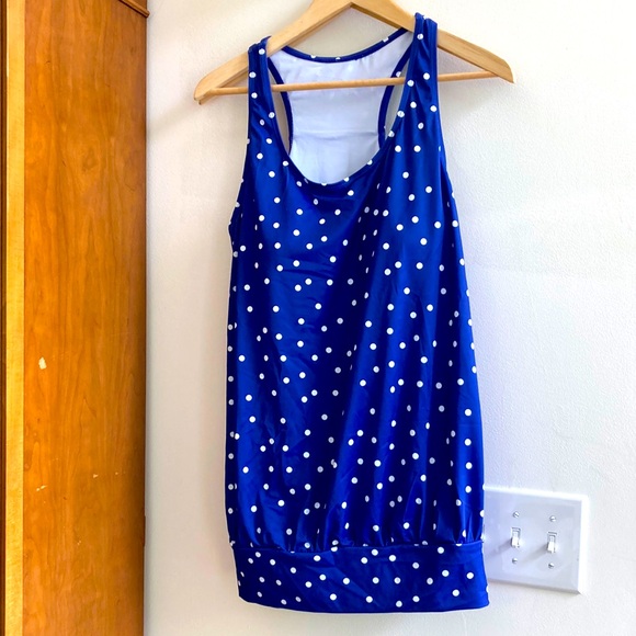 NWT BloomChic “LYDIA” blue white poly dot swim tank top.Racer back. Sz 1x 14 16 - Picture 1 of 9